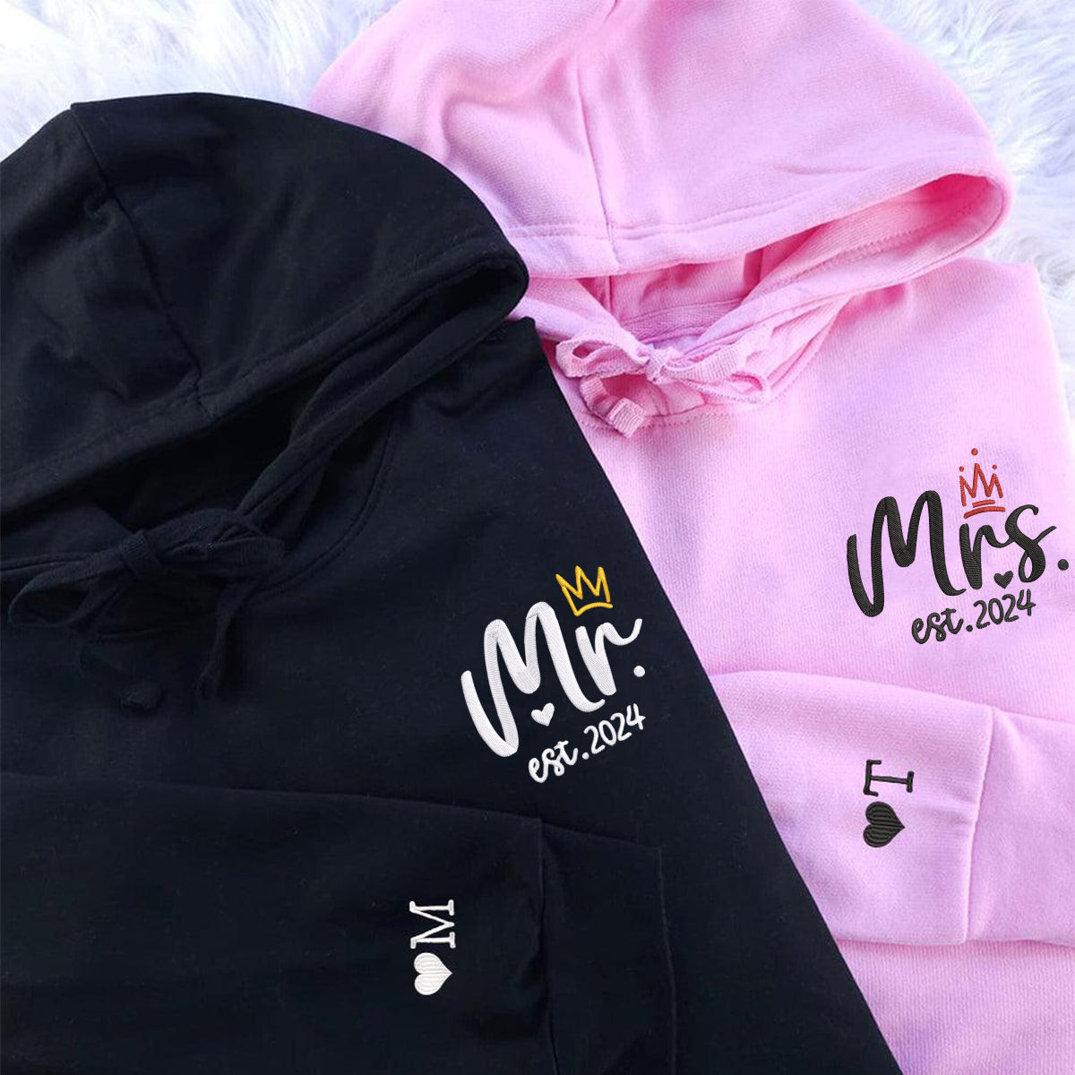 Custom Mr & Mrs Matching Embroidered Hoodies for Couples, Personalized Couple Sweatshirt, Couple Embroidered Sweatshirt, Valentine's Day Gifts Idea For Him Her