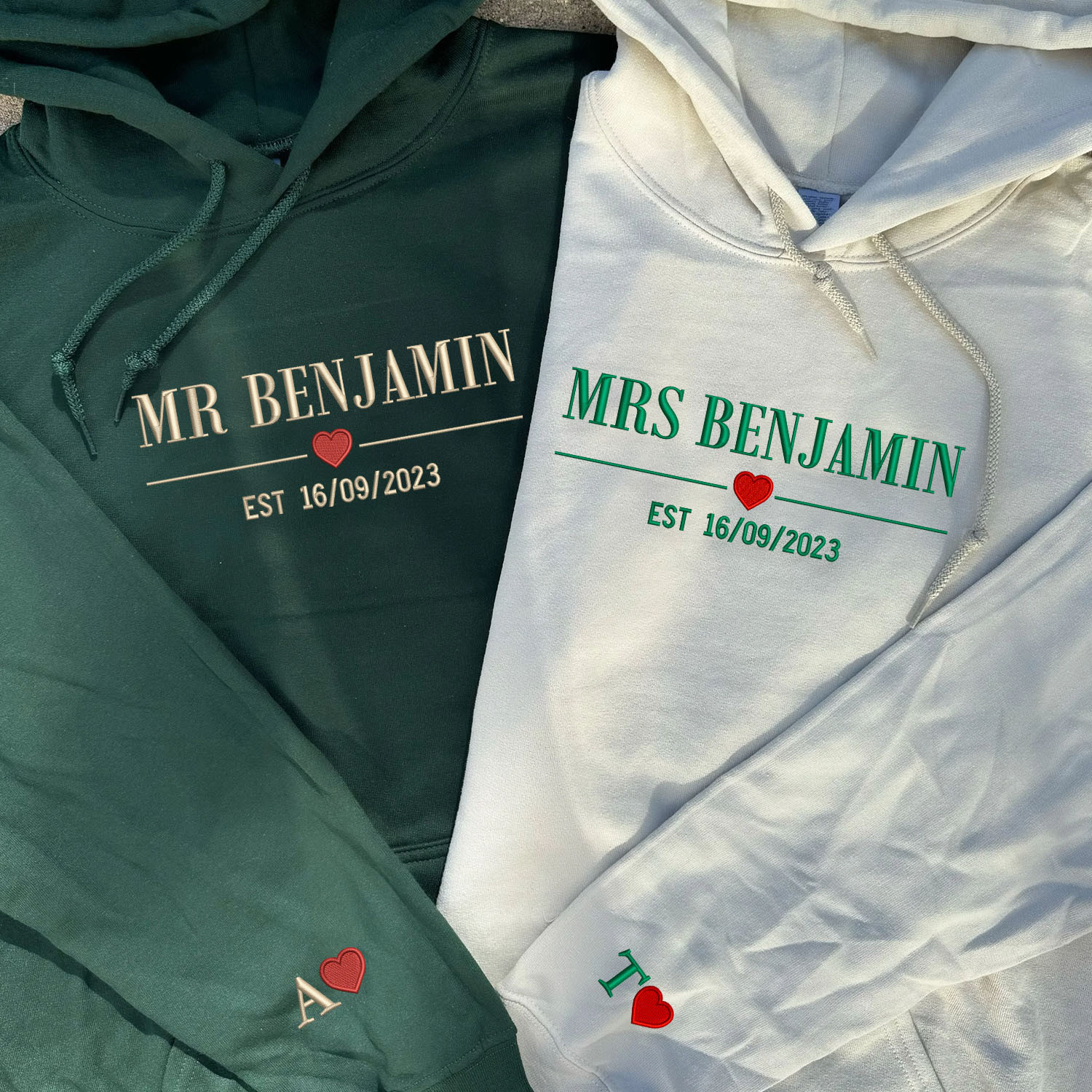 Embroidered Mr & Mrs with Est Year Hoodie or Sweatshirt, Personalized Couple Sweatshirt, Couple Embroidered Sweatshirt, Valentine's Day Gifts Idea For Him Her